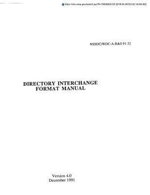 Read Directory Interchange Format Manual, Version 4.0 - National Aeronautics and Space Administration | ePub